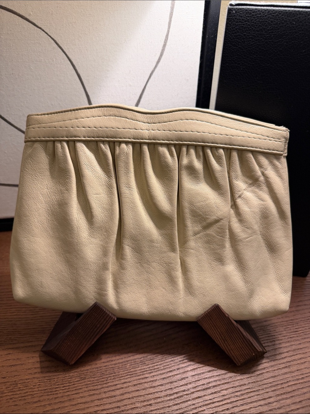 Vintage Ande Cream Gathered Leather Clutch